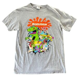 Nickelodeon Graphic Tee Mens M Gray Retro 90s Cartoon Rugrats Hey Arnold T Shirt